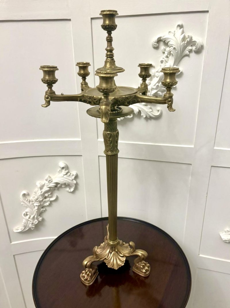 Antique Victorian Gilt Brass Six-Light Candelabrum Stand
